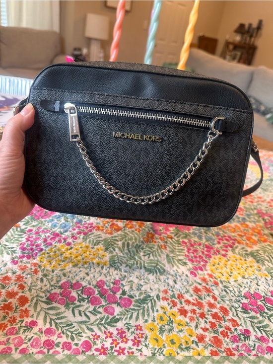 Michael Kors Handbags - Michael Kors Jet Set Large Crossbody Bag Black Signature Logo Chain Detail